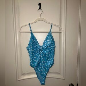 Pacsun One Piece Floral Blue Swimsuit, Medium